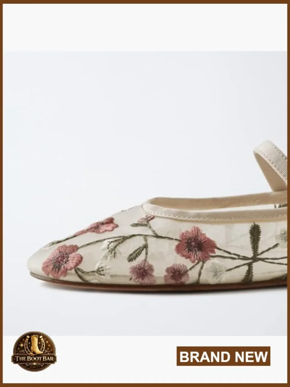 Embroidered Floral Ballet Flats, Round Toe Mary Jane, Mesh Slip-Ons